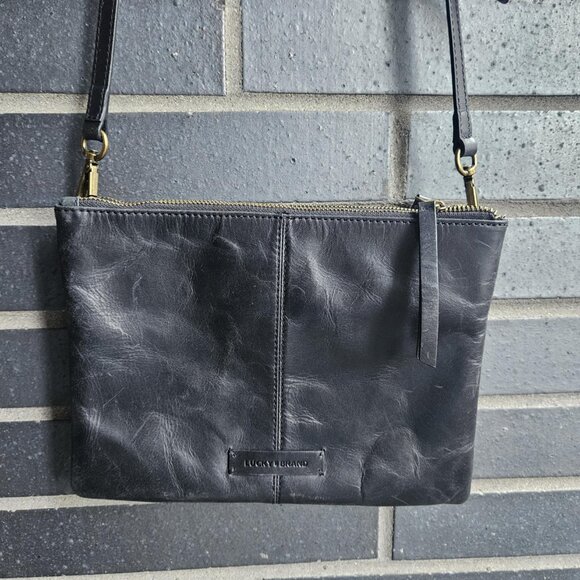 Lucky Brand Black Leather Studded Crossbody Bag with Adjustable Removable Strap - Picture 3 of 15